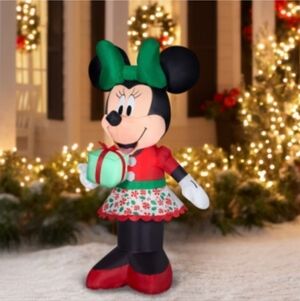 Gemmy Disney 5ft Xmas Minnie Mouse Holding Gift Airblown Inflatable Original Box